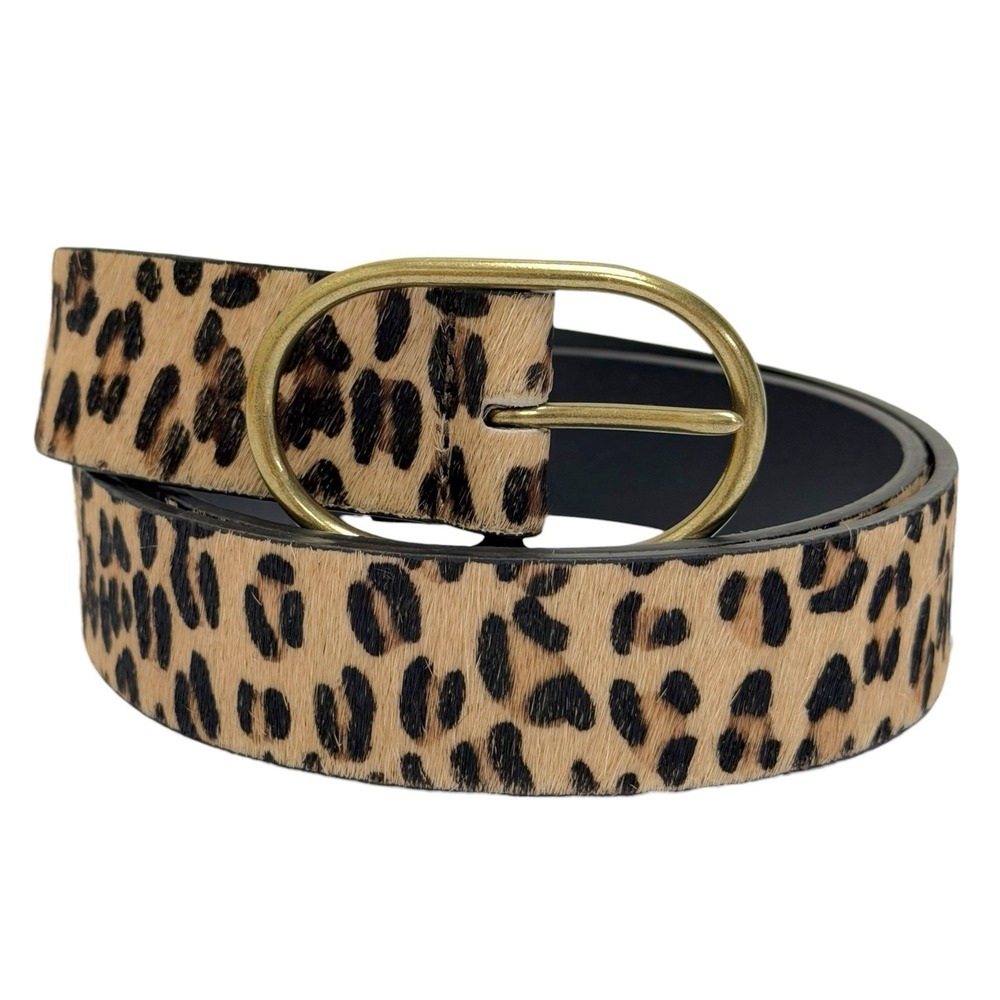 Lucky Brand Womens Medium Beveled Edge Genuine Leather Belt Animal Print NWT